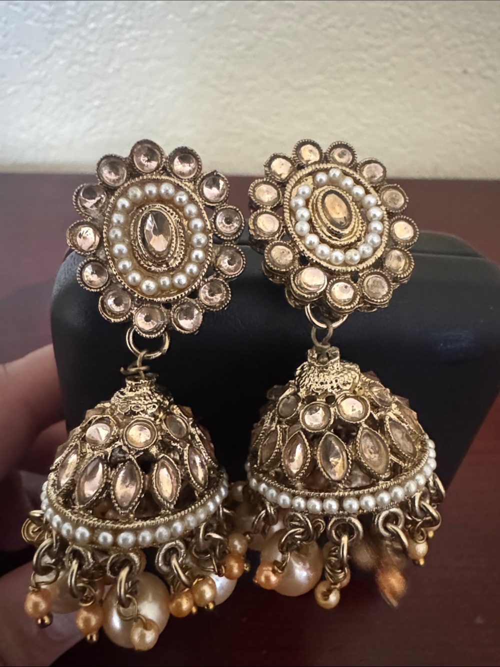 Gold-Tone Pearl Jhumka Earrings - Elegant Indian-Style Dangle